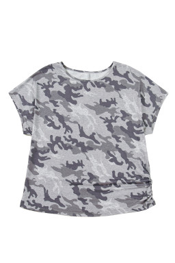 Gray Plus Size Camo Print Casual T Shirt