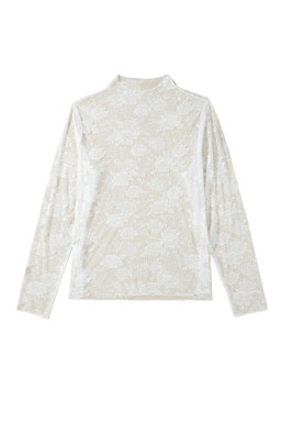 White Plus Size Floral Mesh Long Sleeve Top