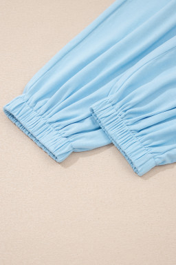 Beau Blue Solid Color Cropped Tank Top and Jogger Pants Set