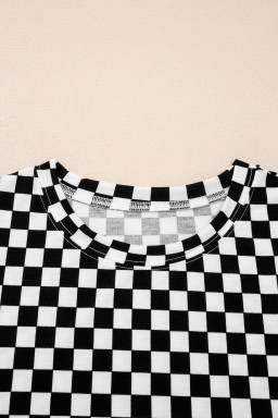 Black Checkered Print Half Sleeve Tee 2pcs Lounge Pant Set