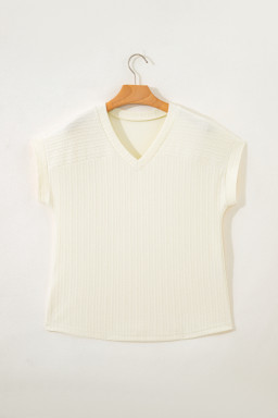 Beige Twisted Texture Knit V Neck T Shirt