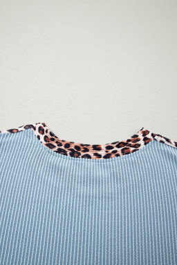 Sky Blue Leopard Trim Twist Ribbed Short Set