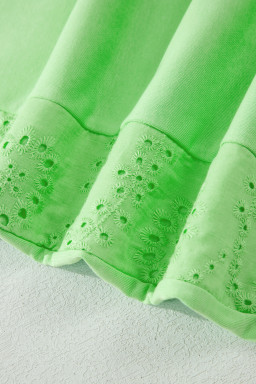 Light Green Lace Patchwork Half Sleeve Top Elastic Waist Pants Two Piece Set