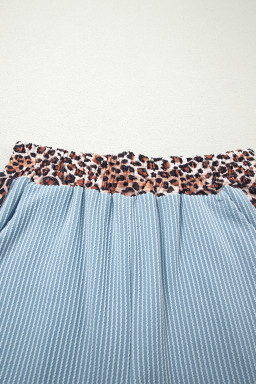Sky Blue Leopard Trim Twist Ribbed Short Set