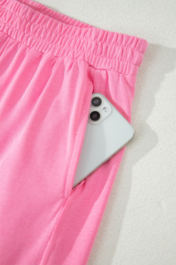 Sachet Pink Solid Cover Oversize Tee Pocketed Casual Pants 2pcs Outfit