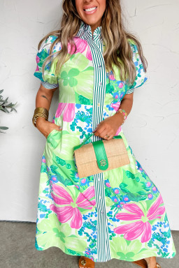 Green Stripe Floral Dresses