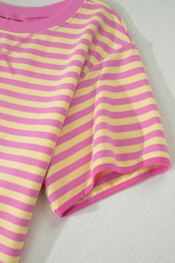 Pink Stripe Loose Short Sleeve Top and Skirt Set