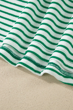 Green Stripe Crew Neck Tee Drawstring Waist Cropped Pants Set