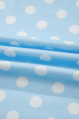 Sky Blue Polka Dot Print Color Block Trim Mock Neck Short Set