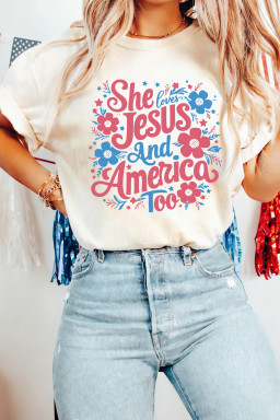 White She Loves Jesus And America Too Floral Graphic Tee