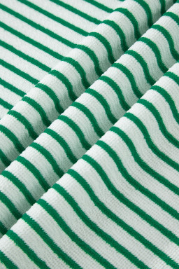Green Stripe Crew Neck Tee Drawstring Waist Cropped Pants Set