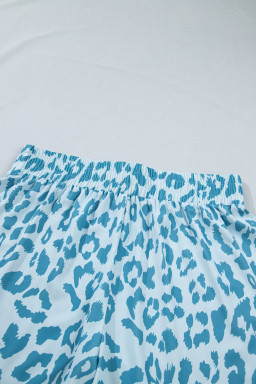 Beau Blue Plus Size Leopard Elastic Waist Athletic Shorts
