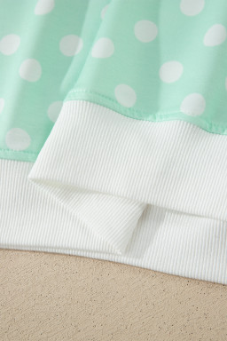 Green Polka Dot Print Color Block Trim Mock Neck Short Set