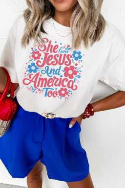 White She Loves Jesus And America Too Floral Graphic Tee