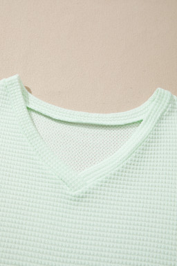 Clearly Aqua V Neck Short Sleeve Plus Size Waffle Knit Top