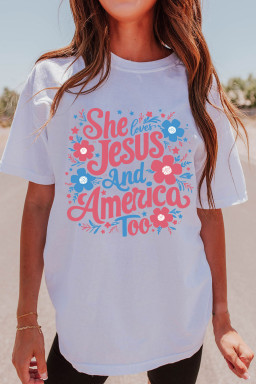 White She Loves Jesus And America Too Floral Graphic Tee