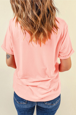 Pink Oyster Club Striped Print Casual Tee
