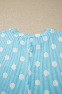 Sky Blue Twisted Rib Polka Dot Print Plus Size T Shirt