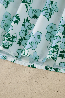 Green Floral Meets Stripes V Neck Flutter Sleeve Blouse