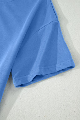 Sky Blue Solid Cover Oversize Tee Pocketed Casual Pants 2pcs Outfit