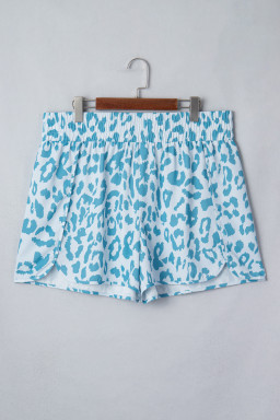 Beau Blue Plus Size Leopard Elastic Waist Athletic Shorts