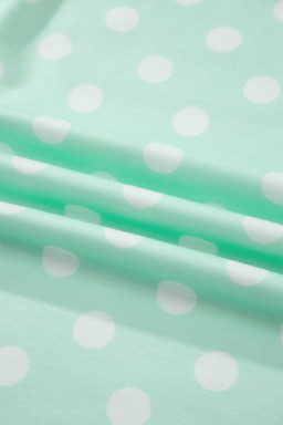 Green Polka Dot Print Color Block Trim Mock Neck Short Set