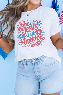 White She Loves Jesus And America Too Floral Graphic Tee