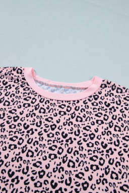 Pink Leopard Striped Contrast Patchwork Plus Size Tee