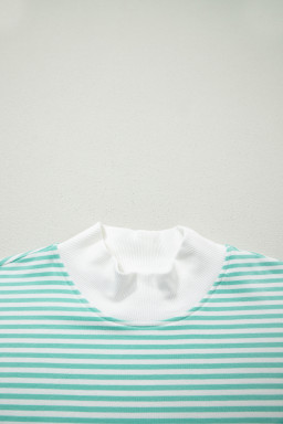 Green Stripe Oversize Mock Neck Sweatshirt and Shorts Set