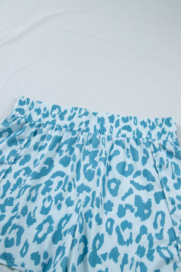 Beau Blue Plus Size Leopard Elastic Waist Athletic Shorts