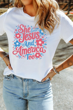 White She Loves Jesus And America Too Floral Graphic Tee