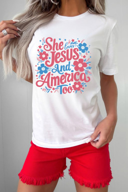 White She Loves Jesus And America Too Floral Graphic Tee