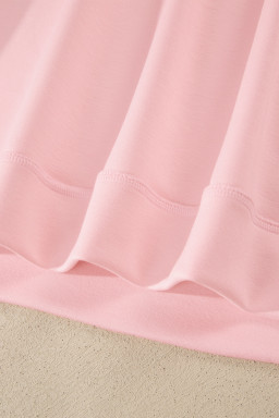 Light Pink Solid Color Exposed Seam Mock Neck Oversize Tee Casual Shorts 2pcs Outfit