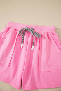 Sachet Pink V Neck Short Sleeve Top Drawstring Shorts 2pcs Set