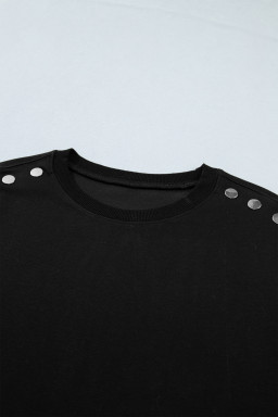 Black Casual Solid Short Sleeve Top with Metal Button Details Key Features