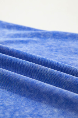 Sky Blue Mineral Wash Raw Seam Lace Sleeve Cotton Tee