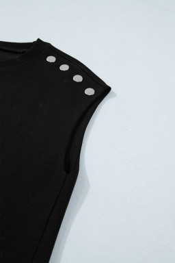 Black Casual Solid Short Sleeve Top with Metal Button Details Key Features