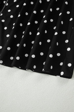 Black Polka Dot Print Contrast Trim V Neck Zip Up Sleeveless Dress