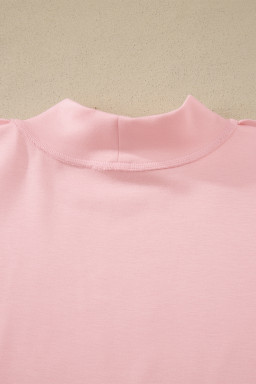 Light Pink Solid Color Exposed Seam Mock Neck Oversize Tee Casual Shorts 2pcs Outfit