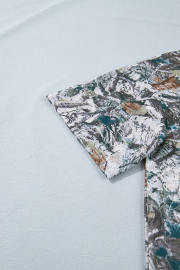 Gray Abstract Woodland Print Tunic Henley T Shirt