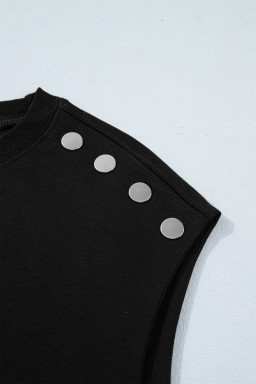 Black Casual Solid Short Sleeve Top with Metal Button Details Key Features