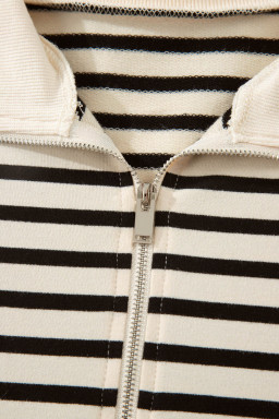 Black Stripe Ribbed Color Block Trim Zip Polo Tee Drawstring Shorts 2pcs Outfit