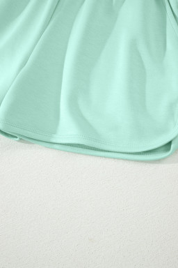 Moonlight Jade Solid Color Exposed Seam Mock Neck Oversize Tee Casual Shorts 2pcs Outfit