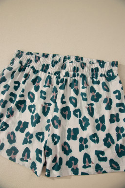 Brown Plus Size Leopard Color Block Trim Short 2pcs Set