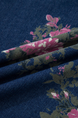 Blue Beau Floral Print Pleated High Waist Wide Leg Denim Jumpsuit
