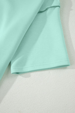 Moonlight Jade Solid Color Exposed Seam Mock Neck Oversize Tee Casual Shorts 2pcs Outfit