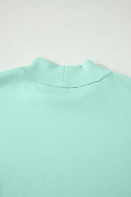 Moonlight Jade Solid Color Exposed Seam Mock Neck Oversize Tee Casual Shorts 2pcs Outfit