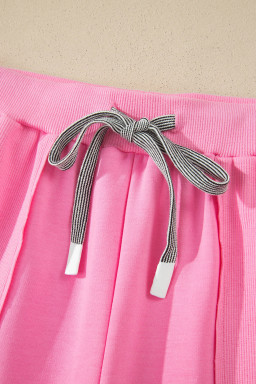 Sachet Pink V Neck Short Sleeve Top Drawstring Shorts 2pcs Set