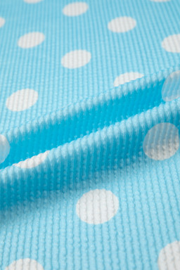 Sky Blue Polka Dot Round Neck Drop Shoulder Patch Pocket Jacquard Texture Top