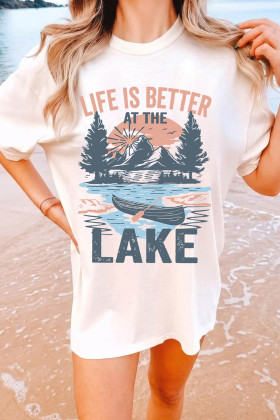 White LIFE IS BETTER AT THE LAKE Graphic Tunic T Shirt